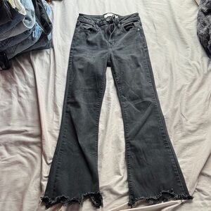 Chic Black Frayed Hem Boot Cut Jeans